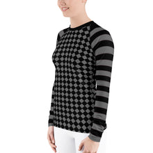 Load image into Gallery viewer, Grey Checkers Women's Rash Guard.