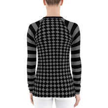 Load image into Gallery viewer, Grey Checkers Women's Rash Guard.
